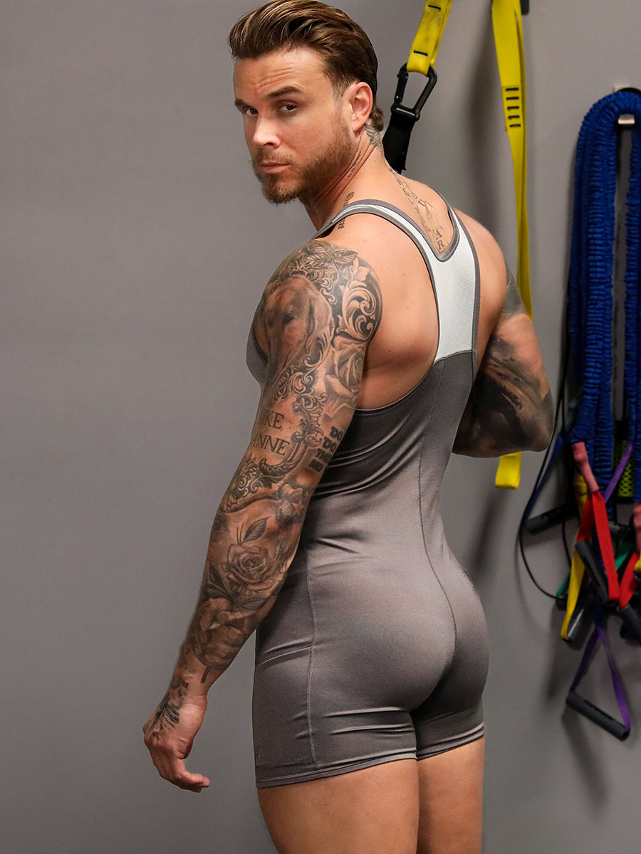 men's grey athletic unisuit - Body Aware UK