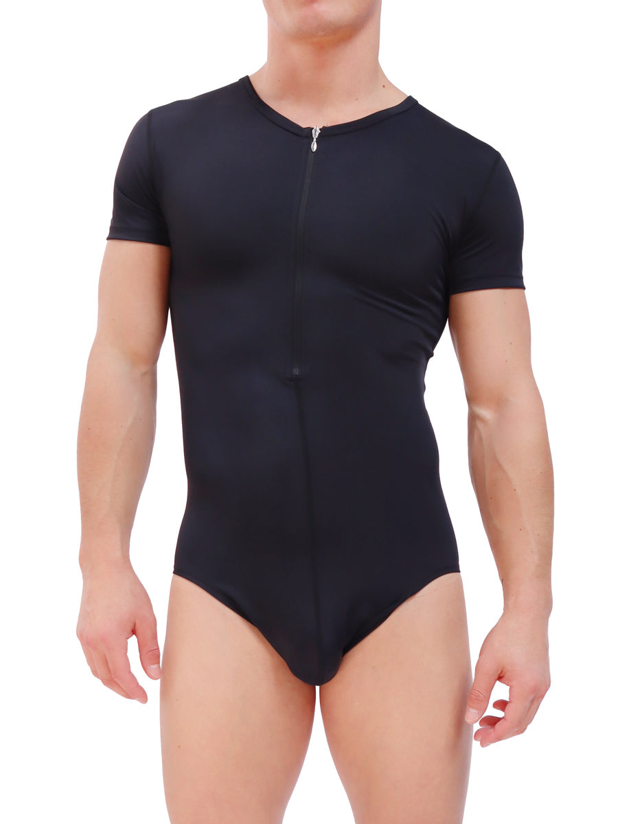 men's black zip t-shirt bodysuit - Body Aware UK