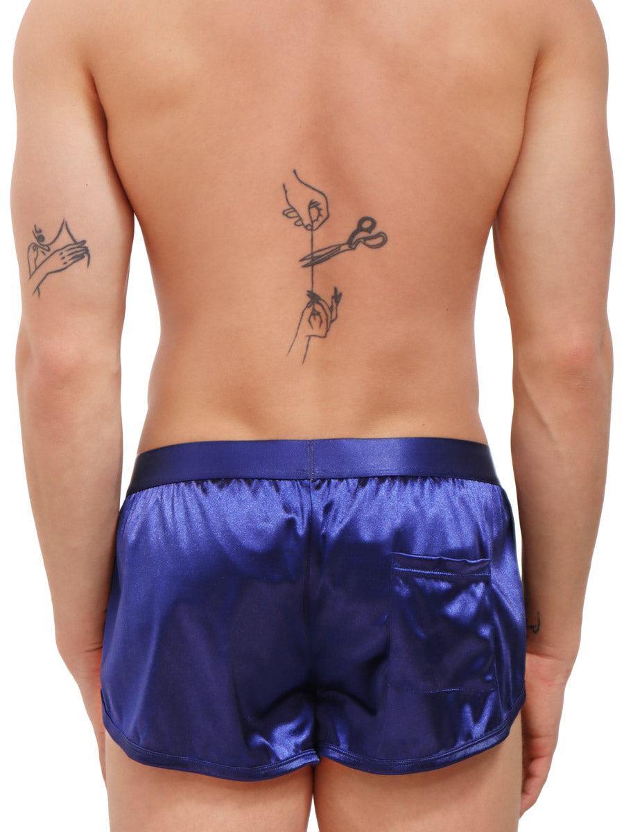men's navy blue satin track shorts - Body Aware UK