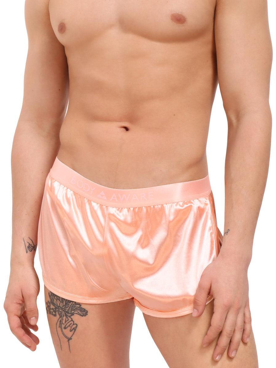 men's pink satin track shorts - Body Aware UK