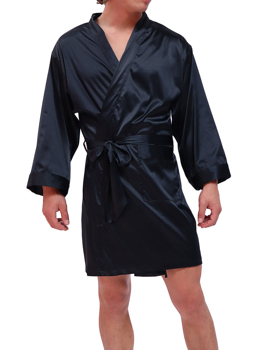 men's navy blue silk robe - Body Aware UK