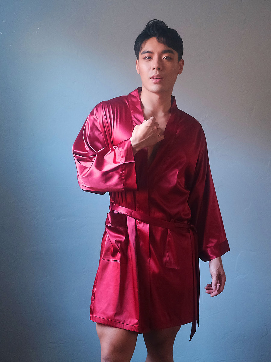 Men's Burgundy Robe - Sexy Underwear for Men - Body Aware UK Men's Burgundy Robe - Sexy Underwear for Men - Body Aware UK
