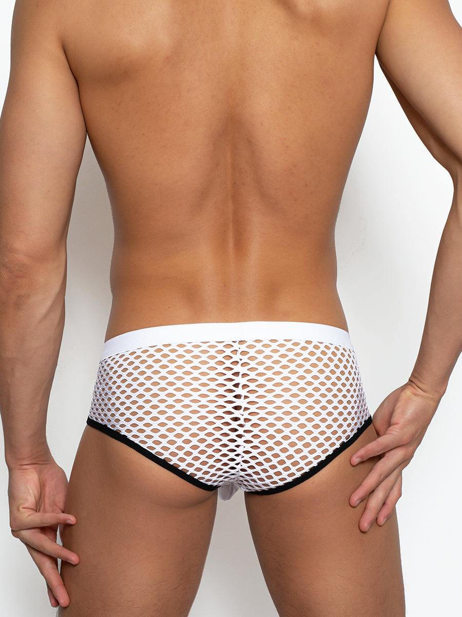 Men's White Fishnet Mesh Briefs