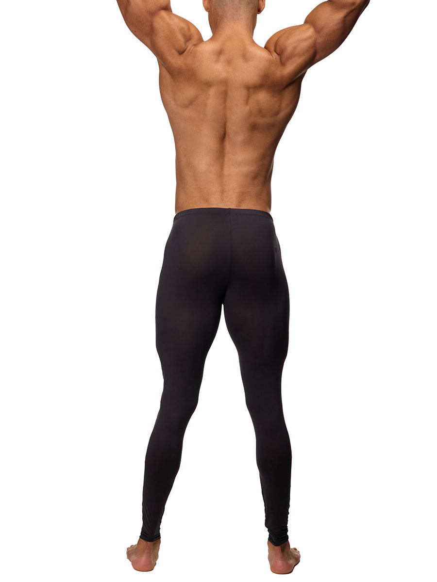 Back view of a male model wearing black Body Aware leggings