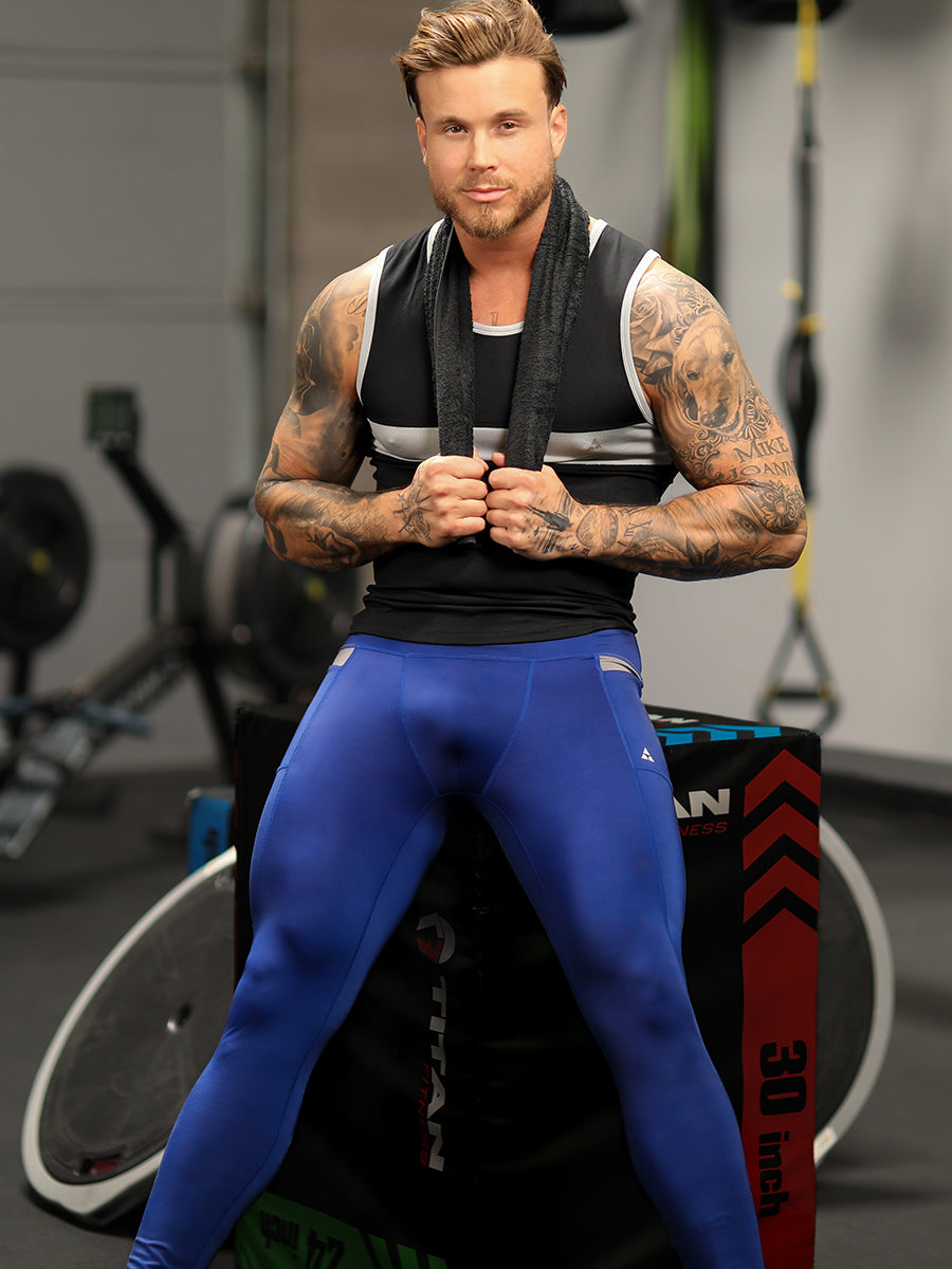 men's navy blue sports leggings- Body Aware UK