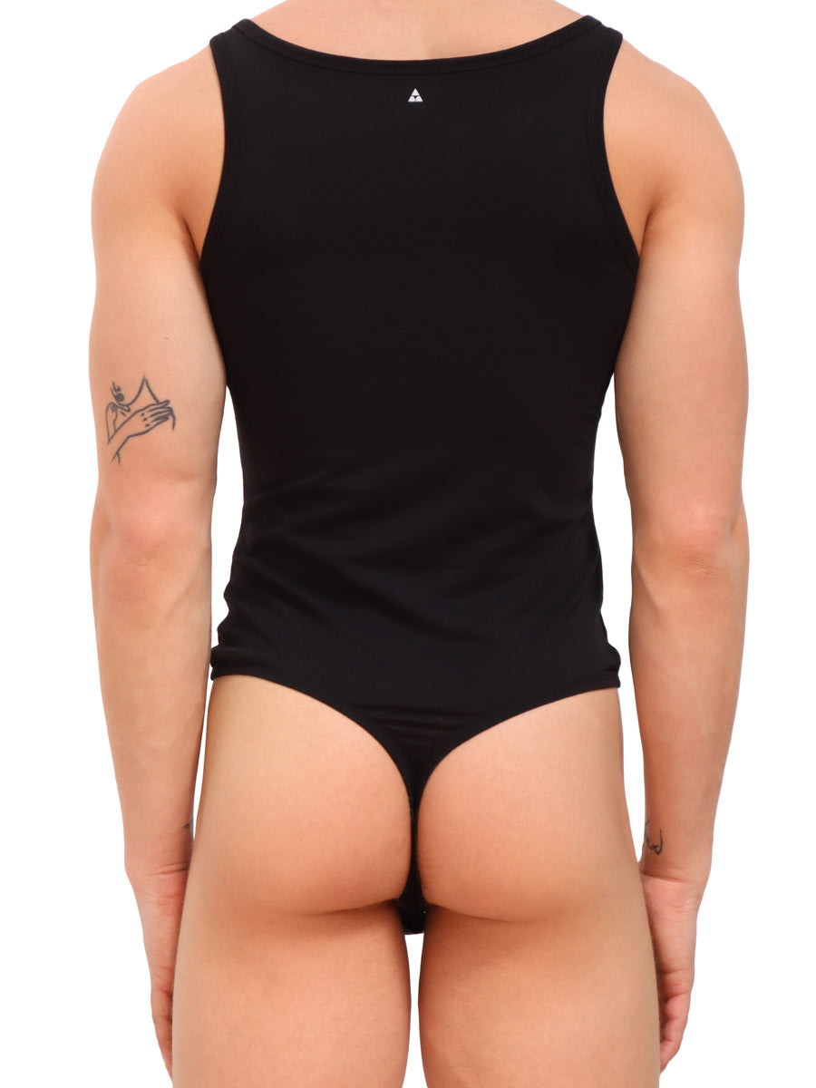 men's black organ cotton thong bodysuit - Body Aware UK