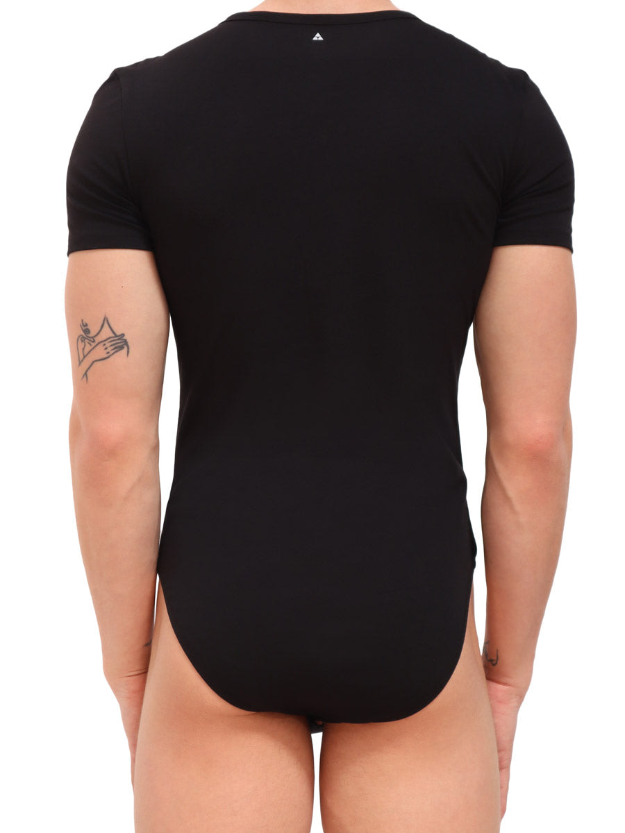men's black cotton short sleeve bodysuit - Body Aware UK