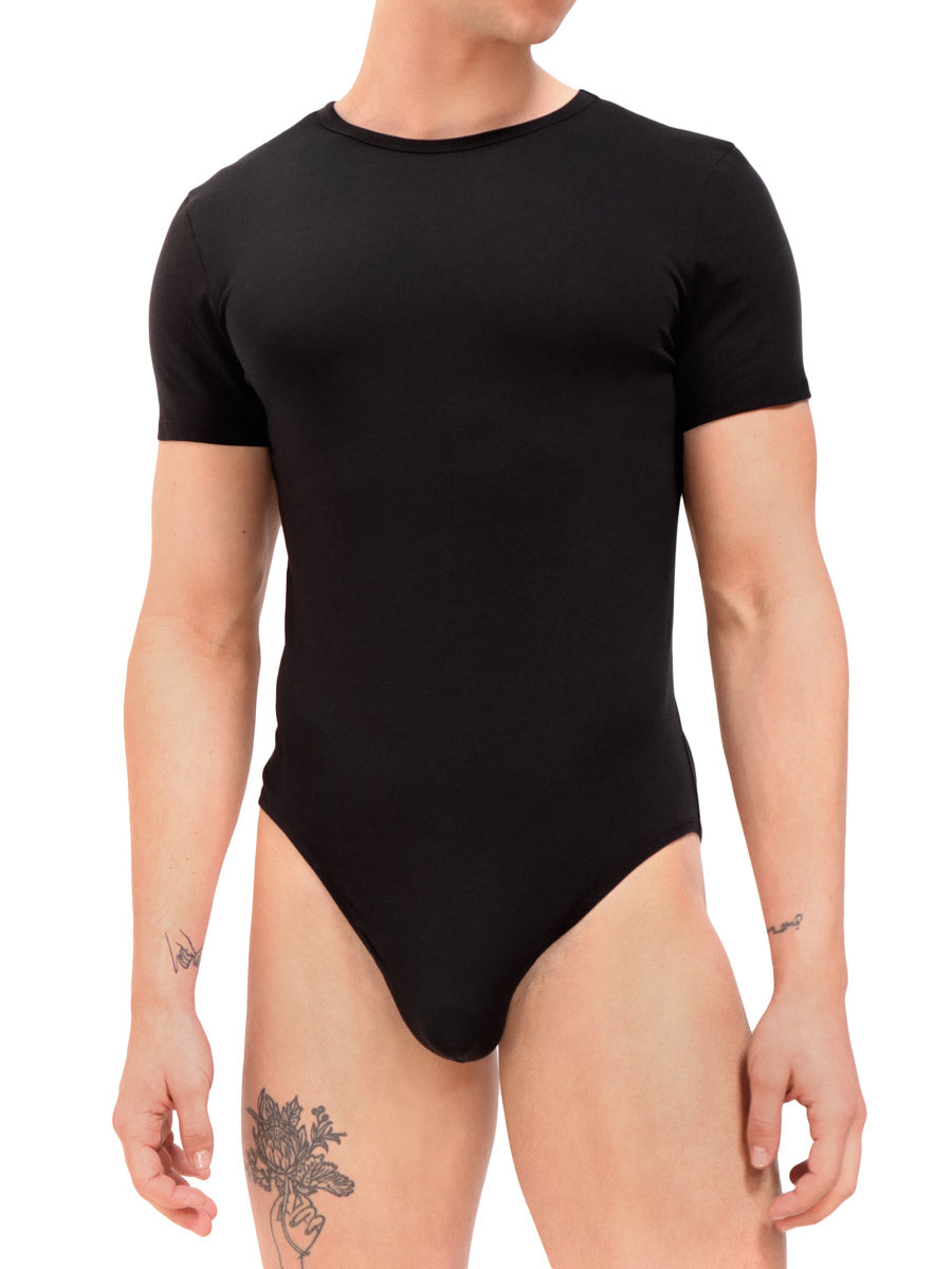 men's black cotton short sleeve bodysuit - Body Aware UK
