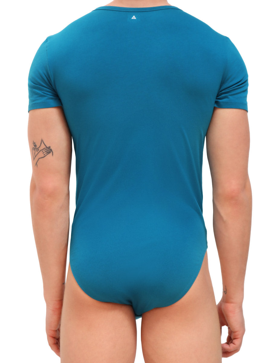 men's blue short sleeve cotton bodysuit - Body Aware UK