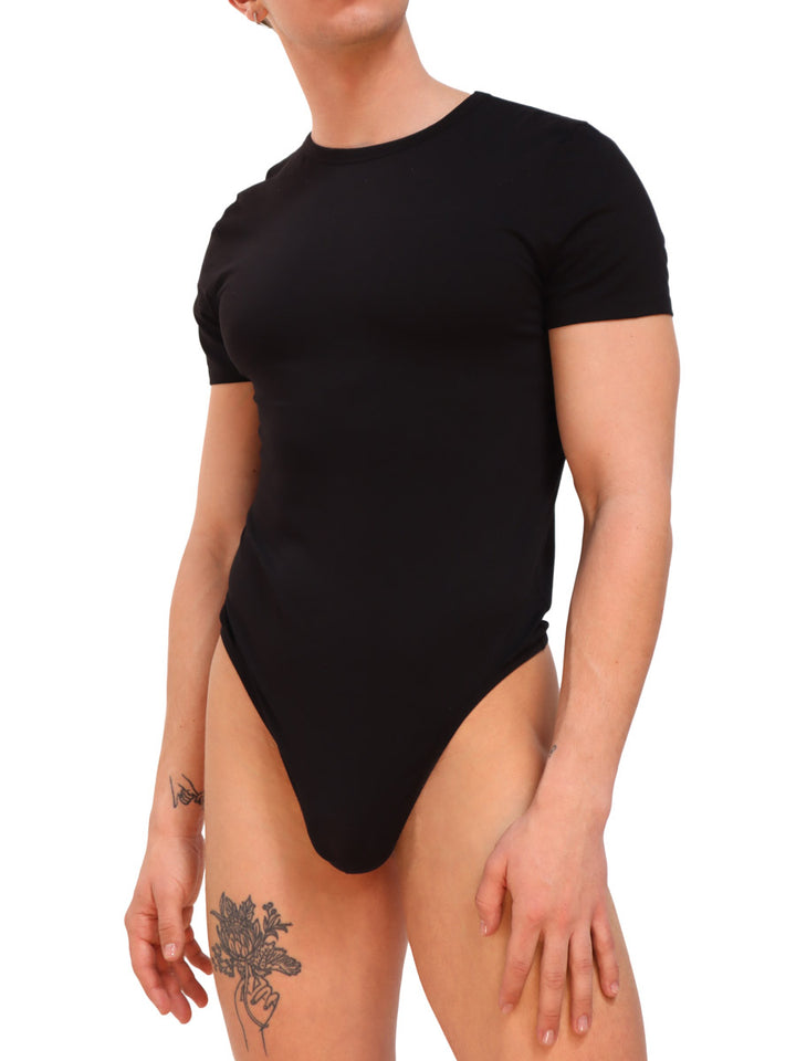 men's black cotton short-sleeve bodysuit - Body Aware UK