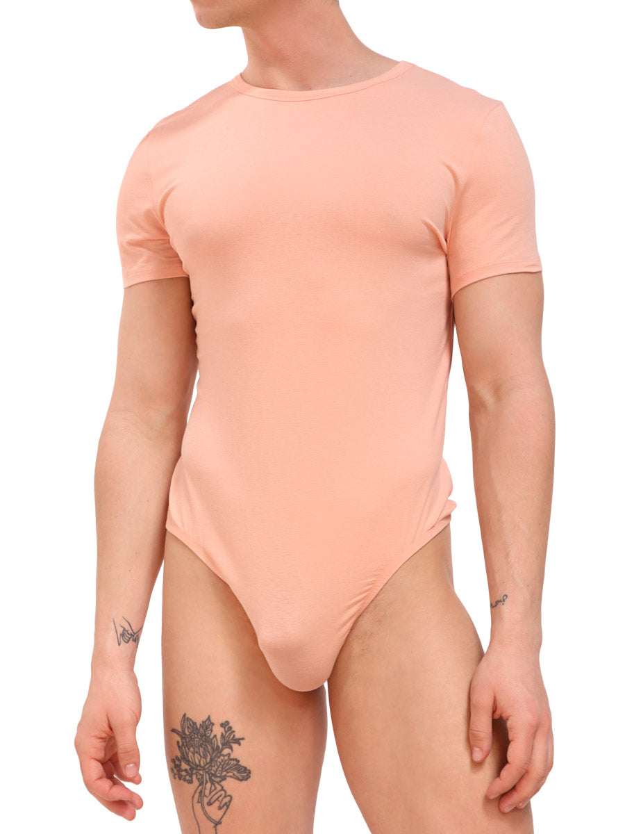 men's pink cotton thong bodysuit - Body Aware UK