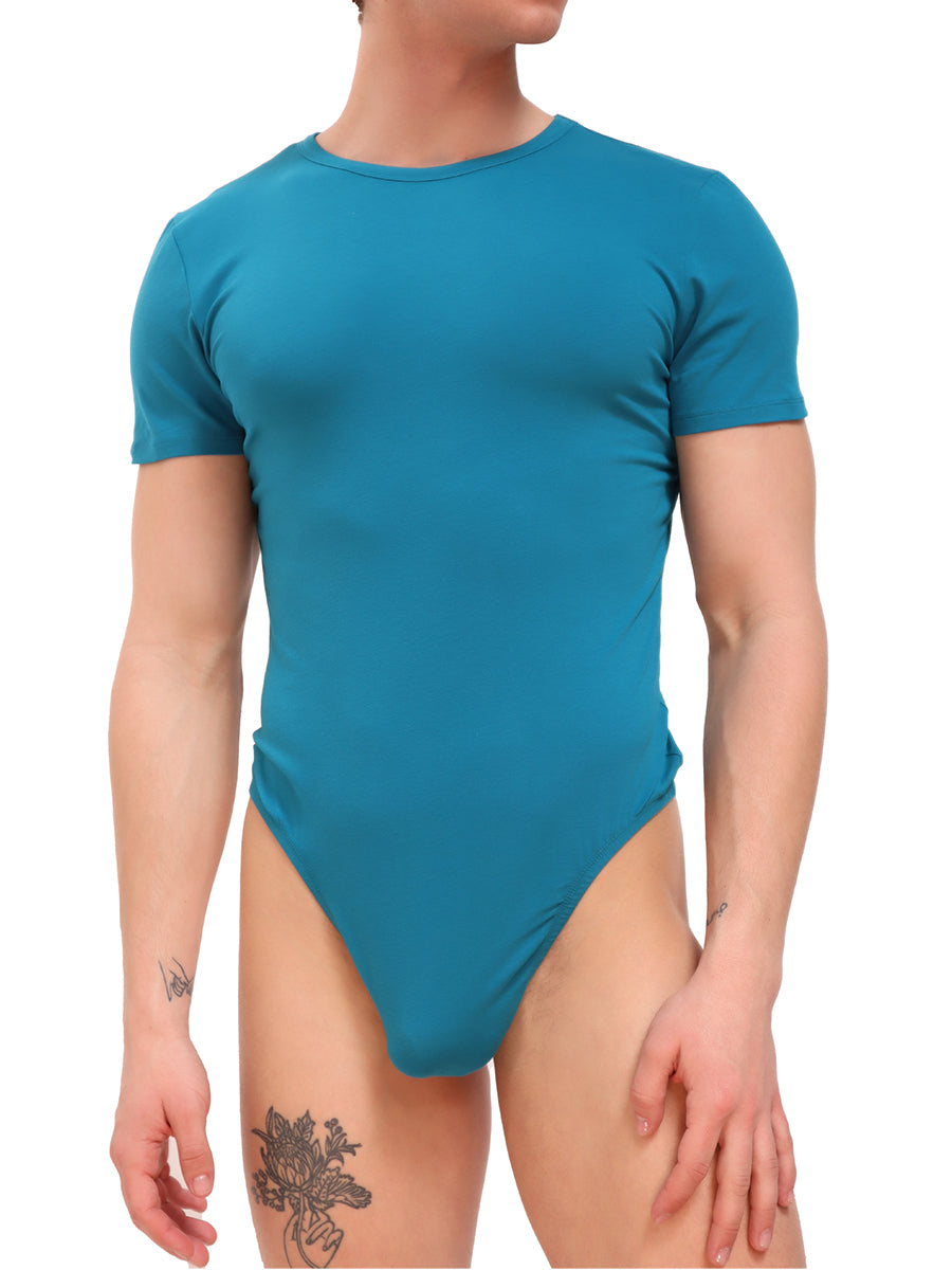 men's blue cotton thong bodysuit - Body Aware UK