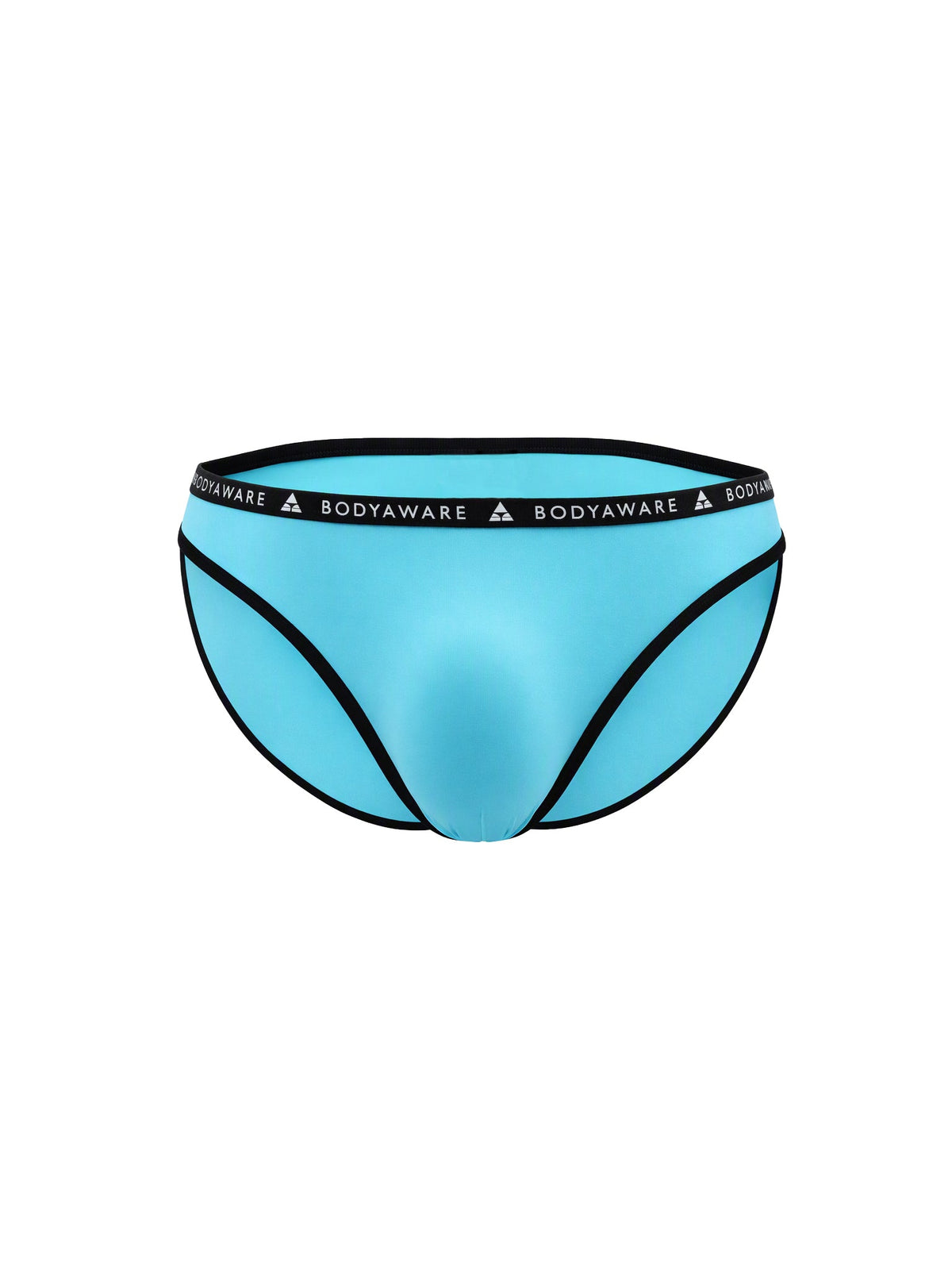 Front view of light blue men's briefs on a plain white background.
