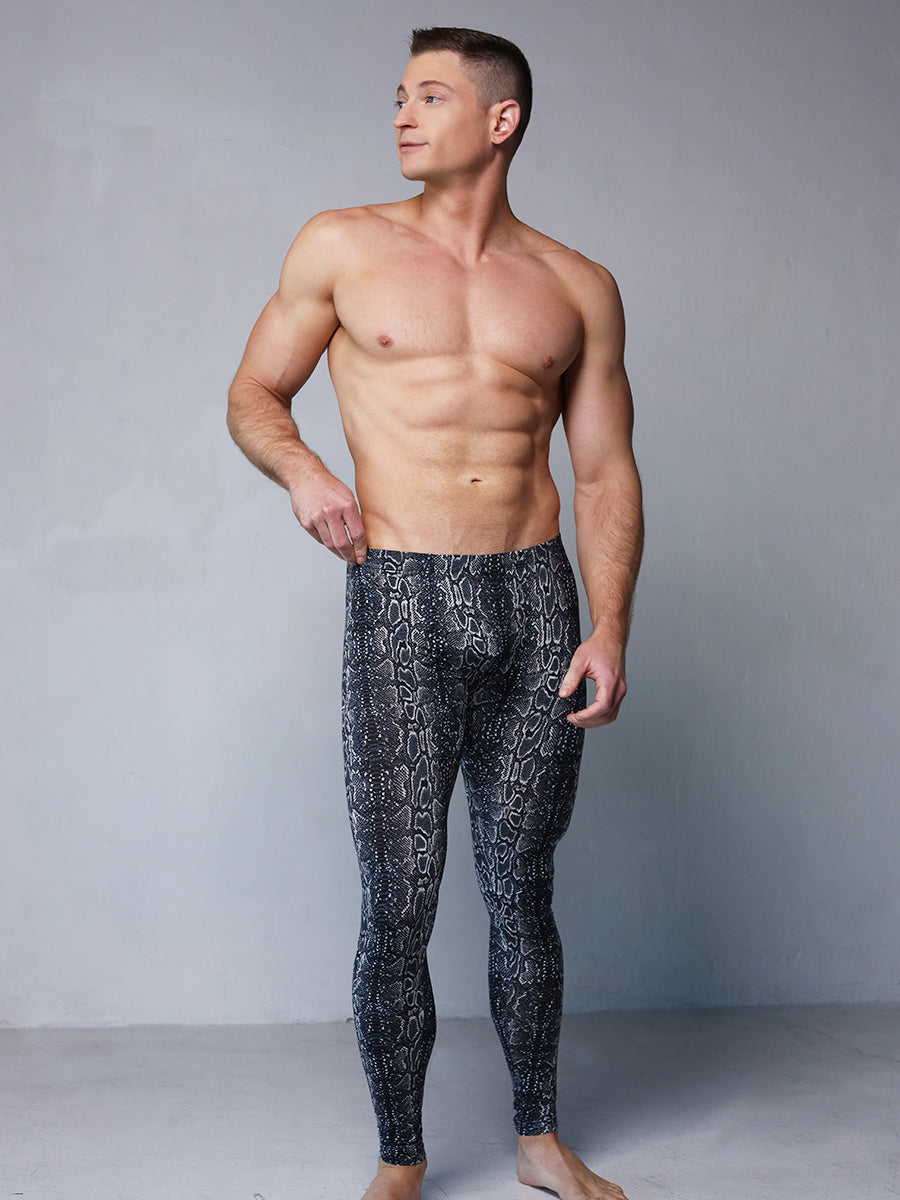 men's black snakeskin print leggings - Body Aware UK