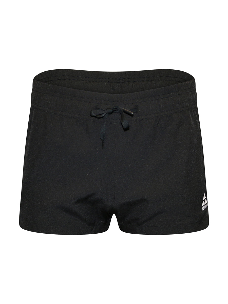 Black shorts with a drawstring on a white background