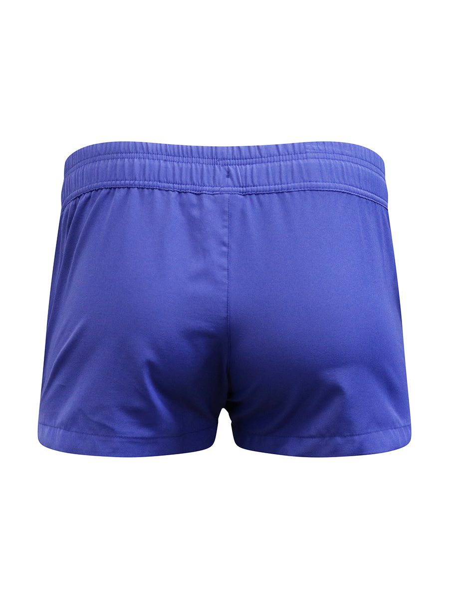 Blue athletic shorts on a white background
