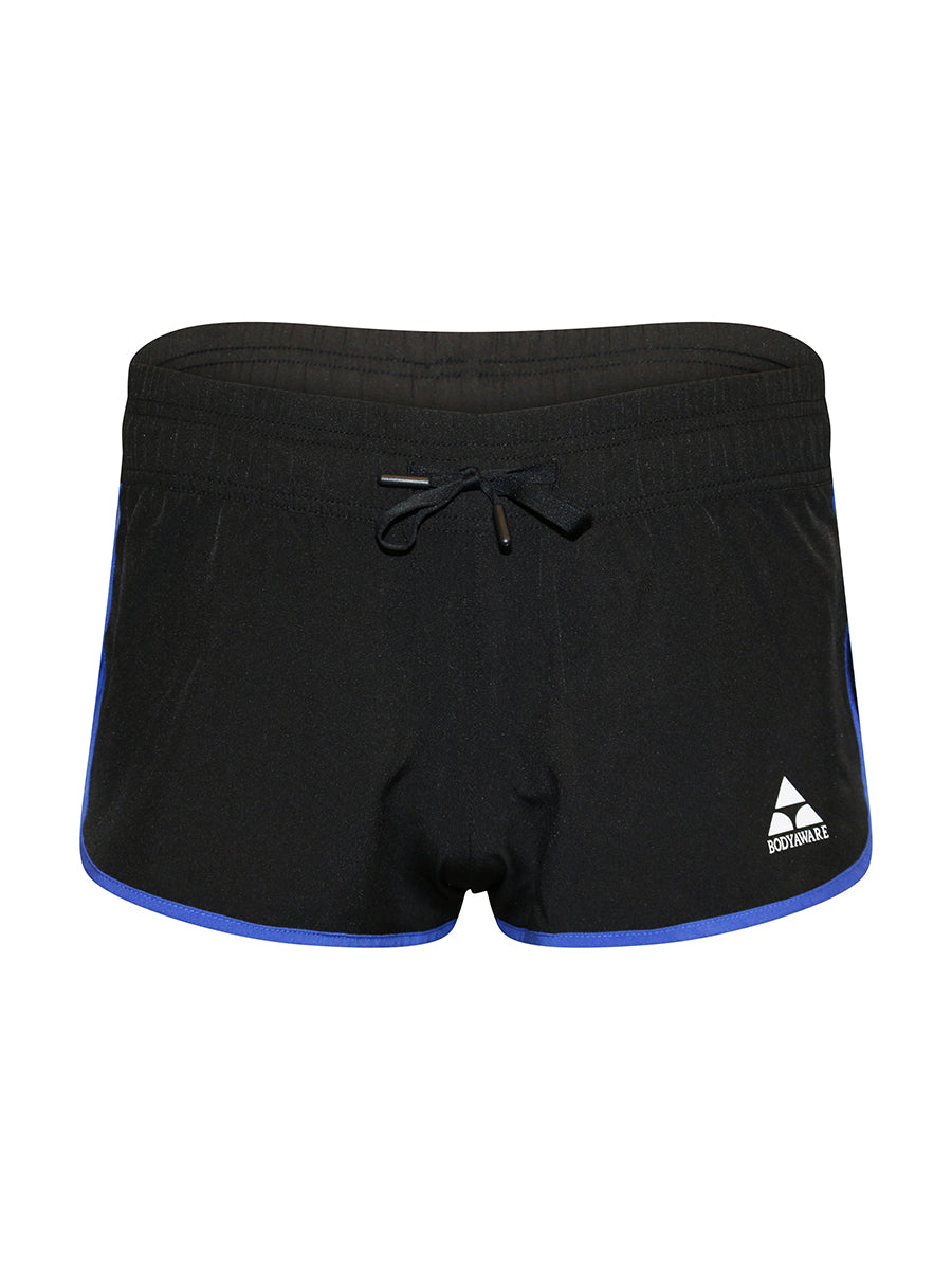 Black shorts with a logo on a white background
