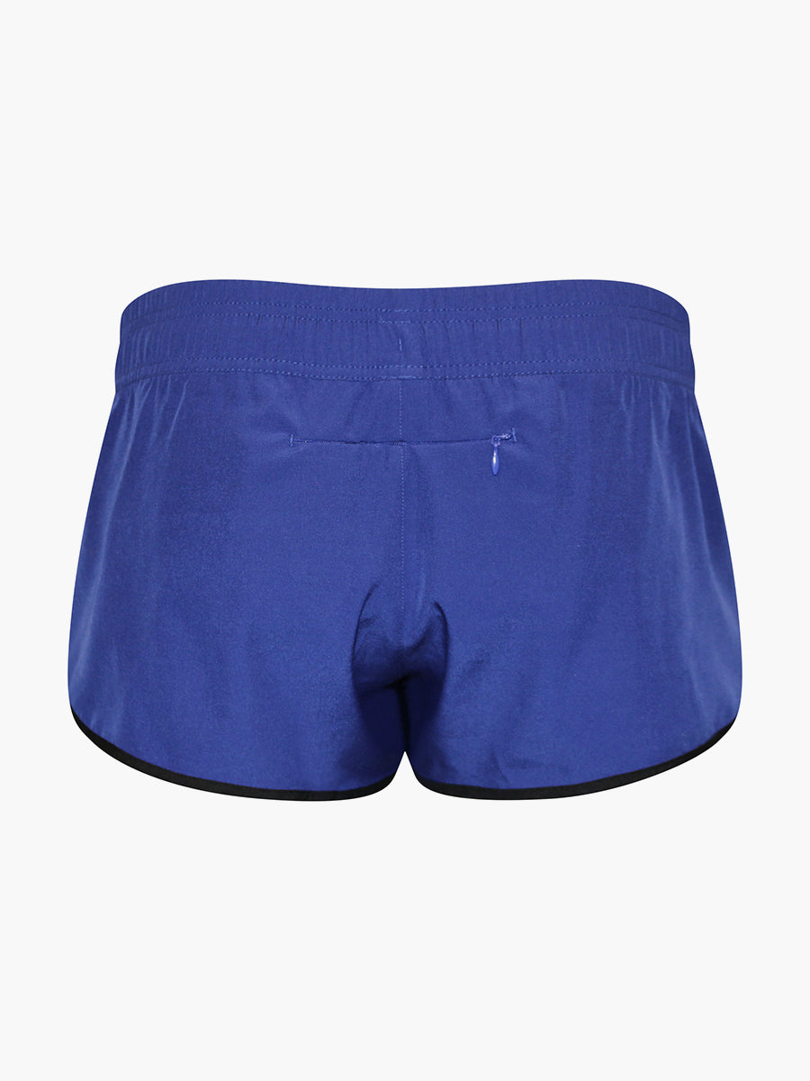 Blue athletic shorts on a white background