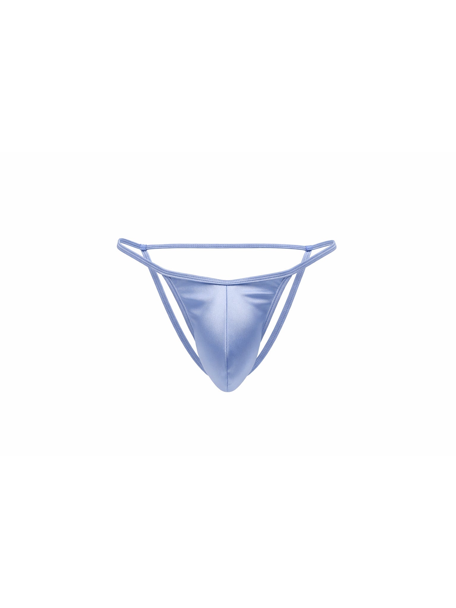 A light blue satin thong shown against a plain white background.