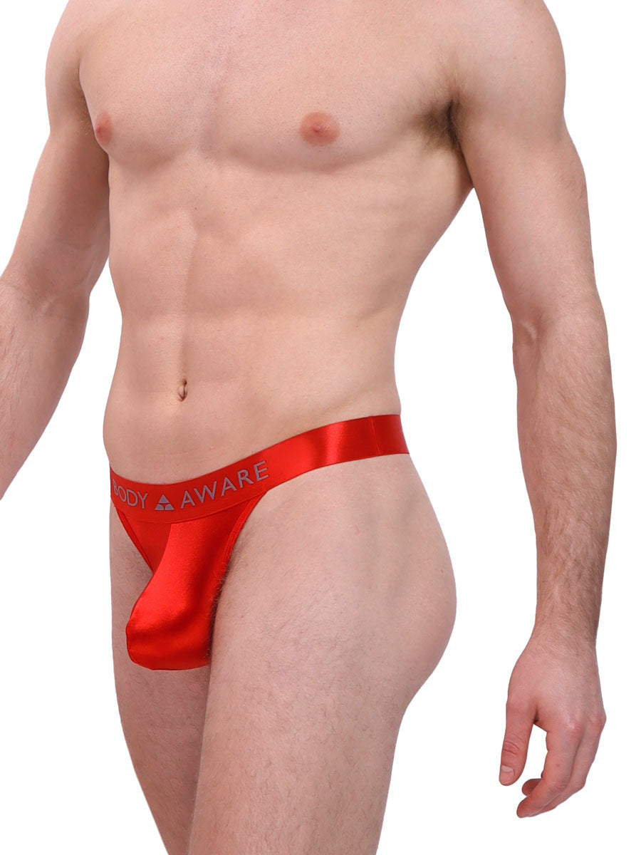men's red satin logo band thong - Body Aware UK