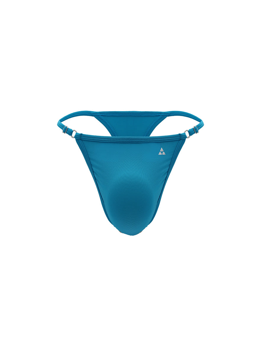 Blue men's thong underwear on a white background