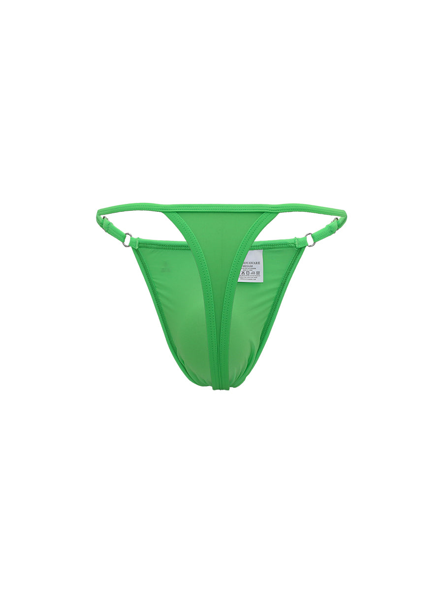 Lime green men's thong on a white background.