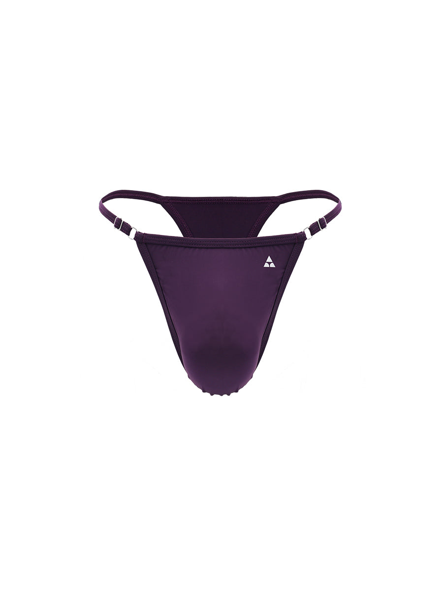 Purple men's thong underwear on a white background