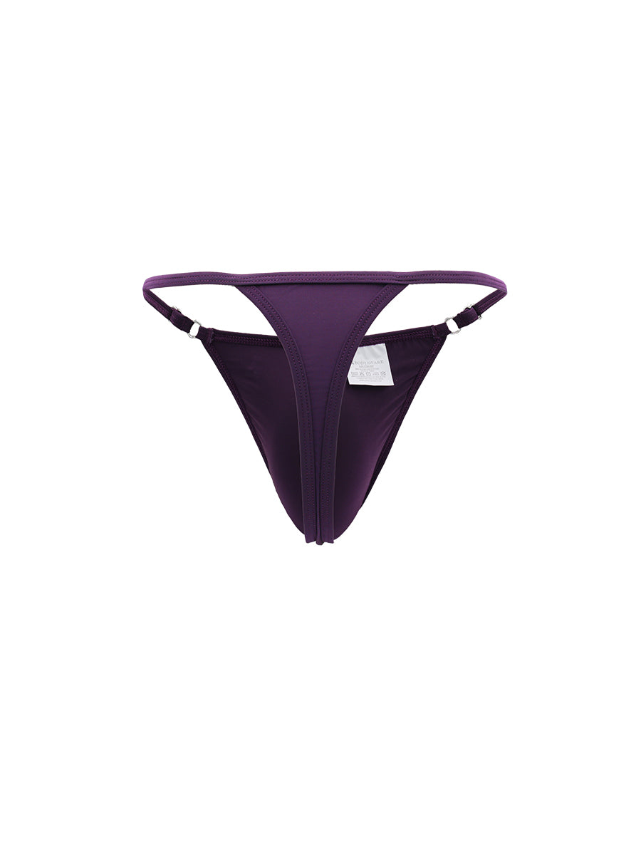 Purple men's thong underwear on a white background