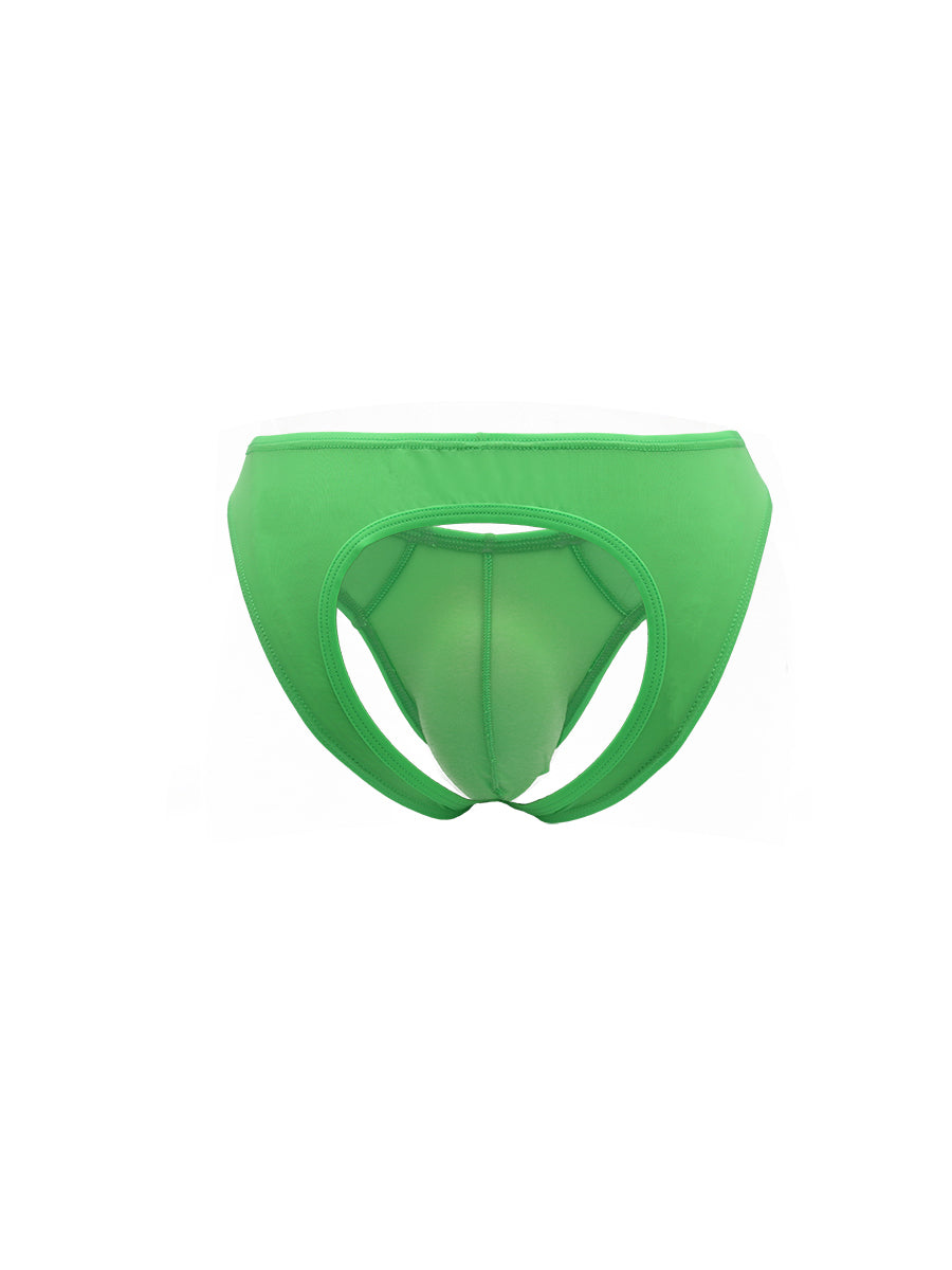 Green men's jock style underwear on a white background.