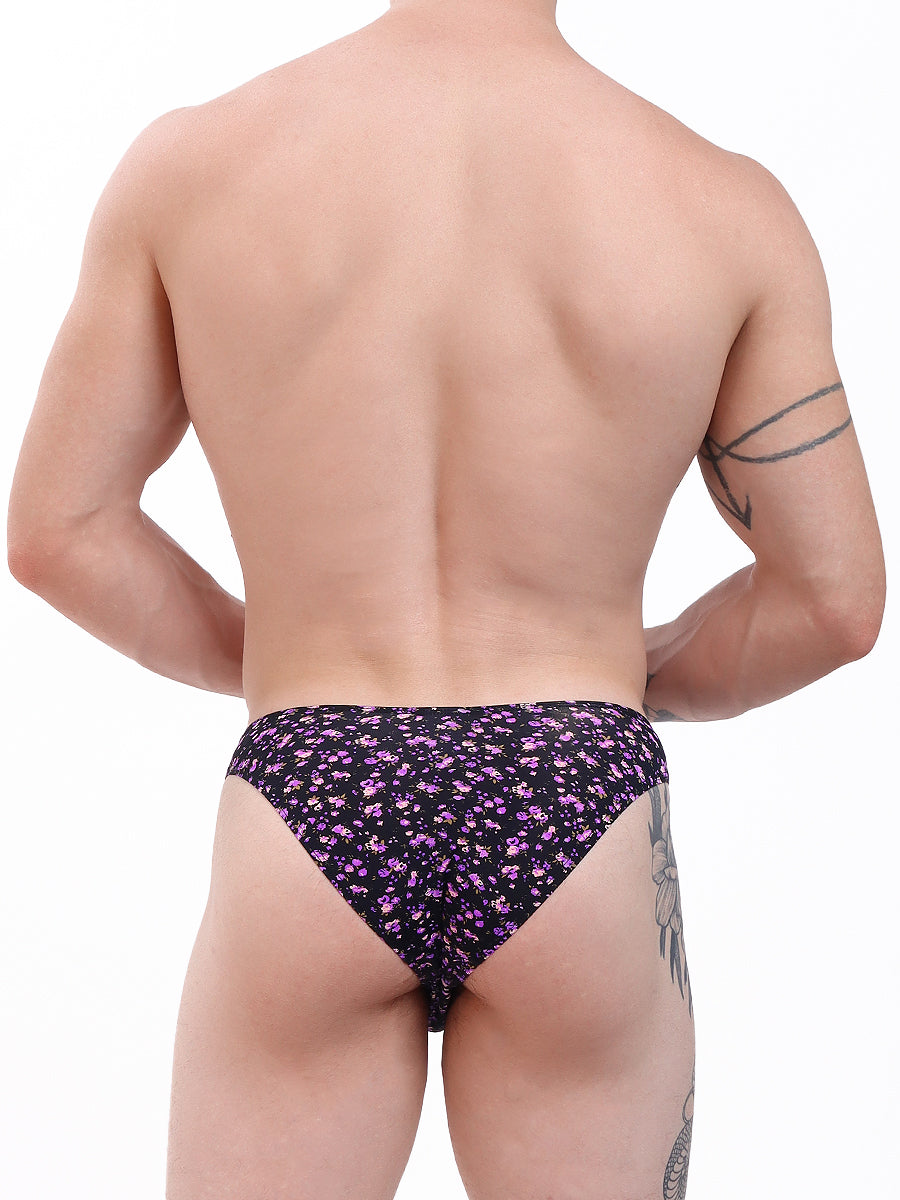 men's purple floral print thong- Body Aware
