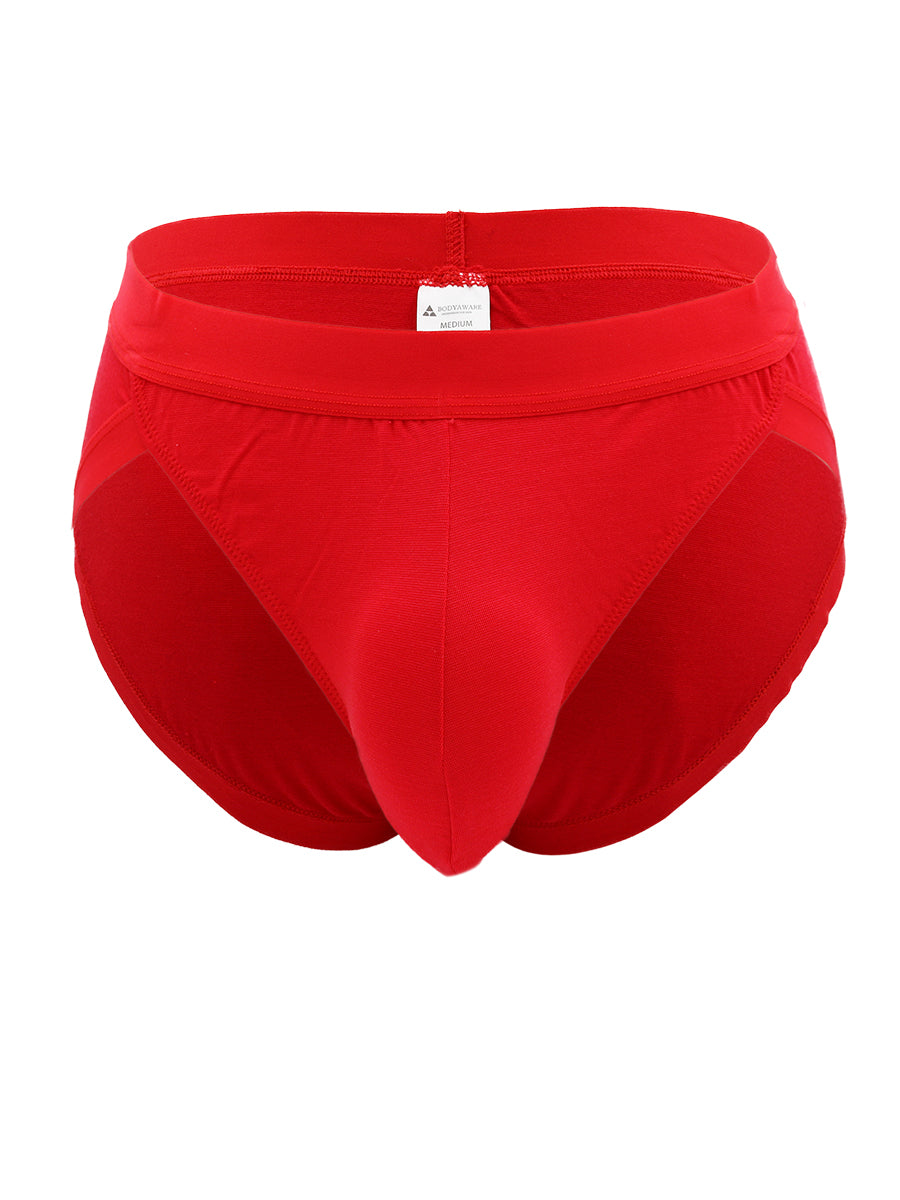 Red Body Aware men's briefs on a white background.