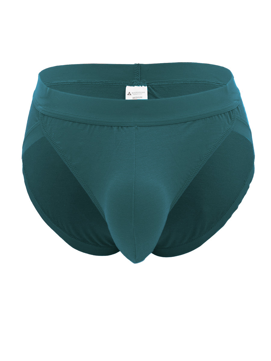 Teal green Body Aware men's briefs on a white background.