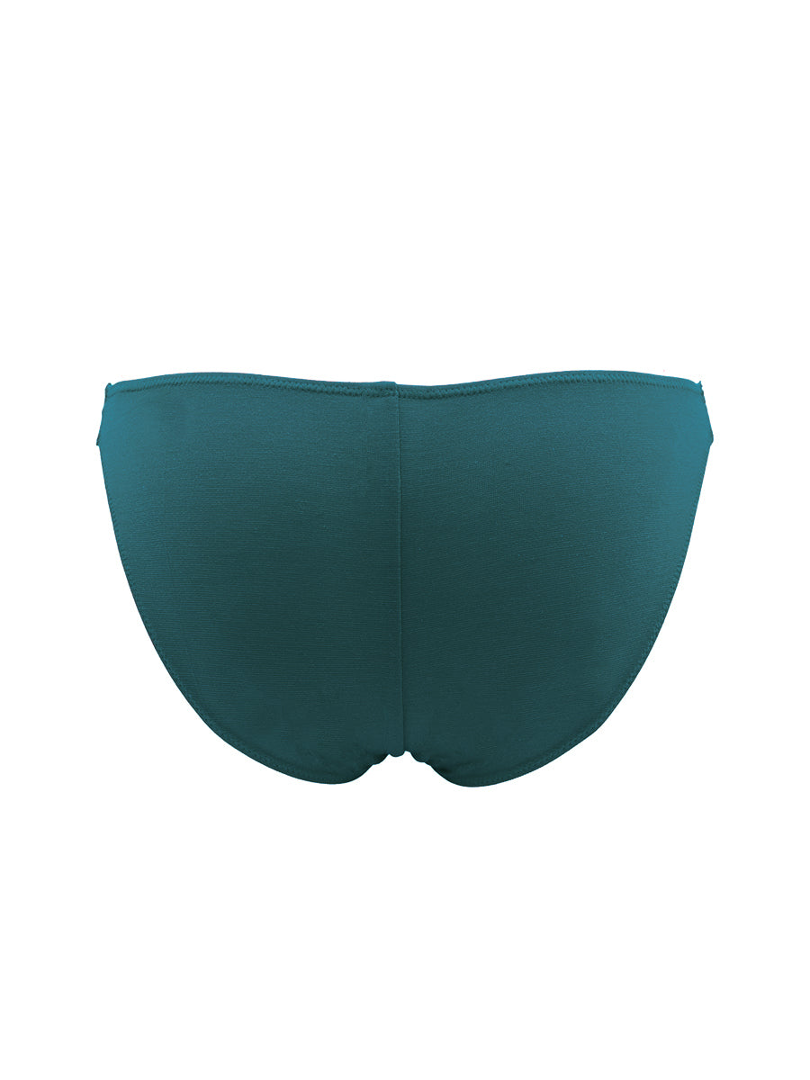 Back view of a teal green Body Aware men's bikini brief on a white background.