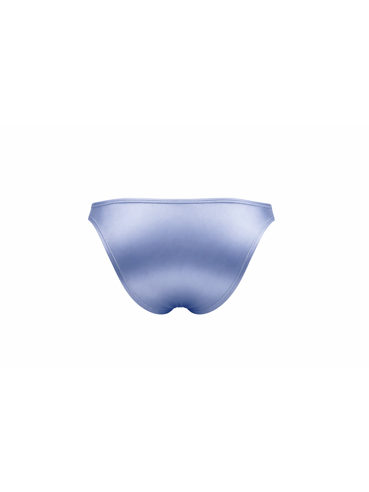 A pair of light blue satin briefs shown flat against a solid white background.
