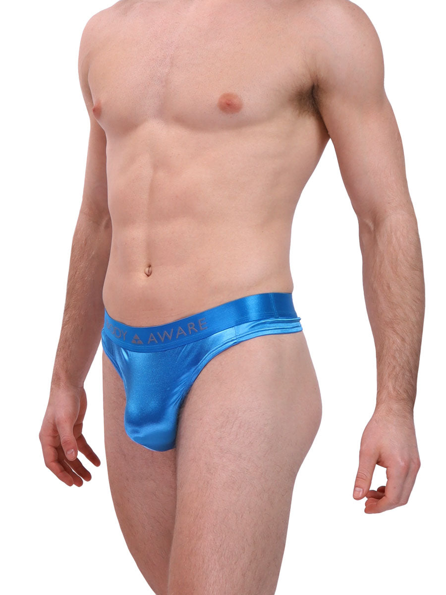 men's blue satin logo thong - Body Aware UK