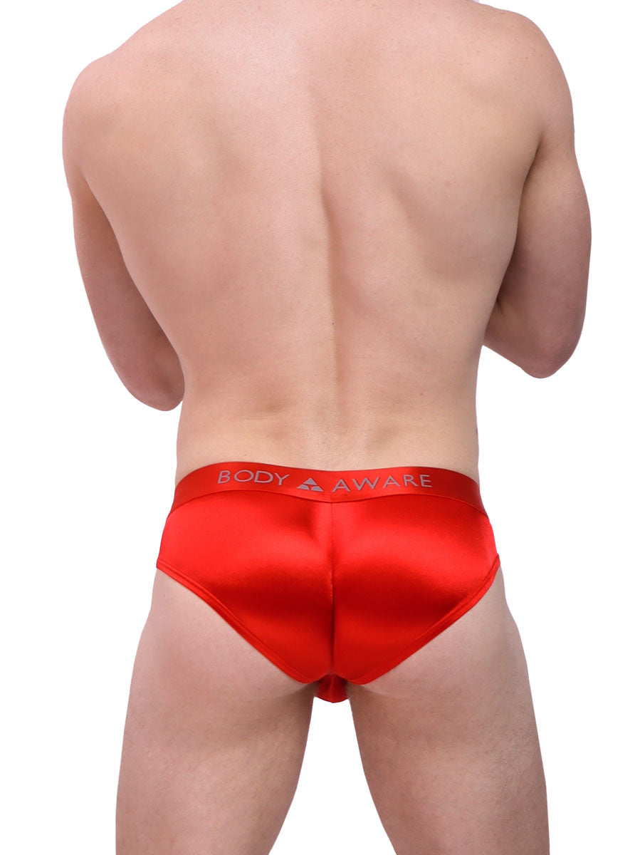 men's red satin logo brief - Body Aware UK