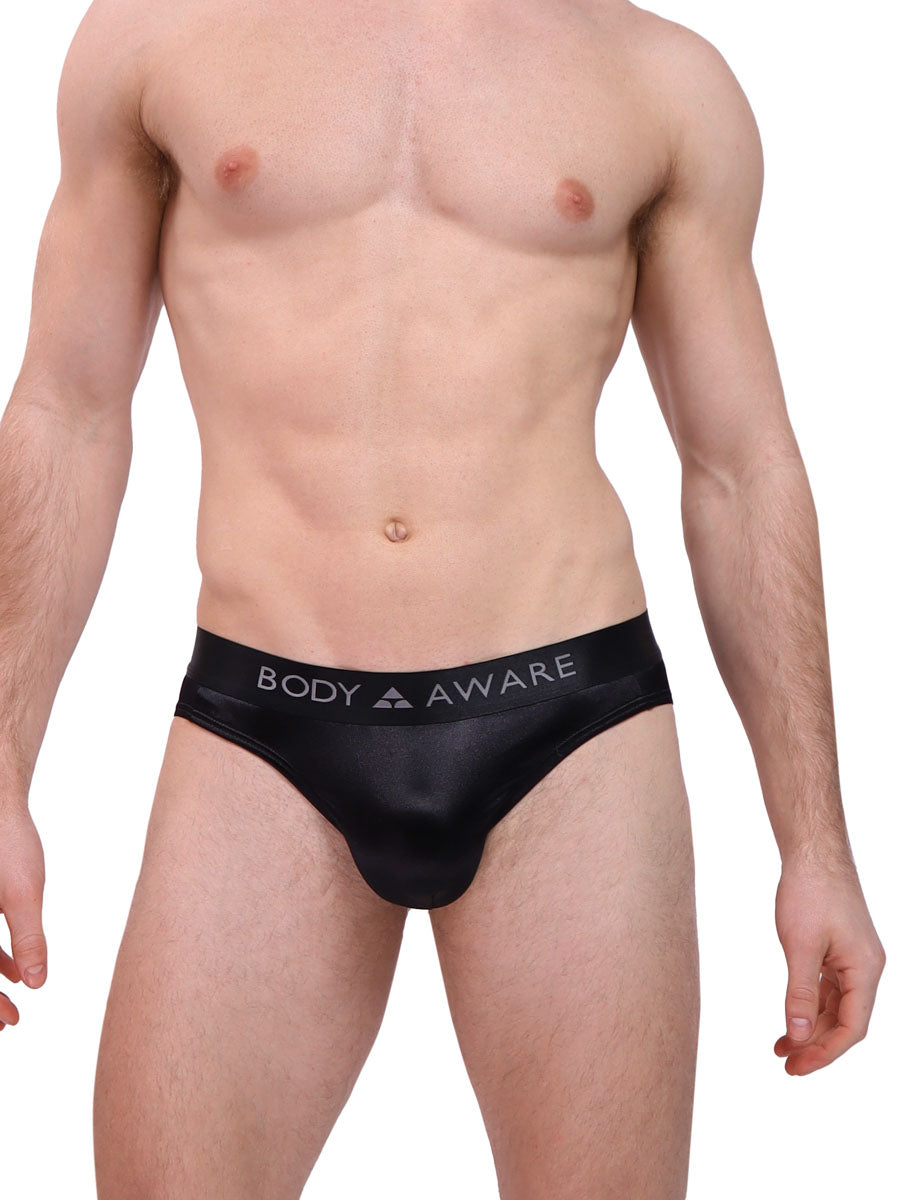 Men's Navy Blue Satin Bikini Briefs-Satin Underwear For Men-Body Aware