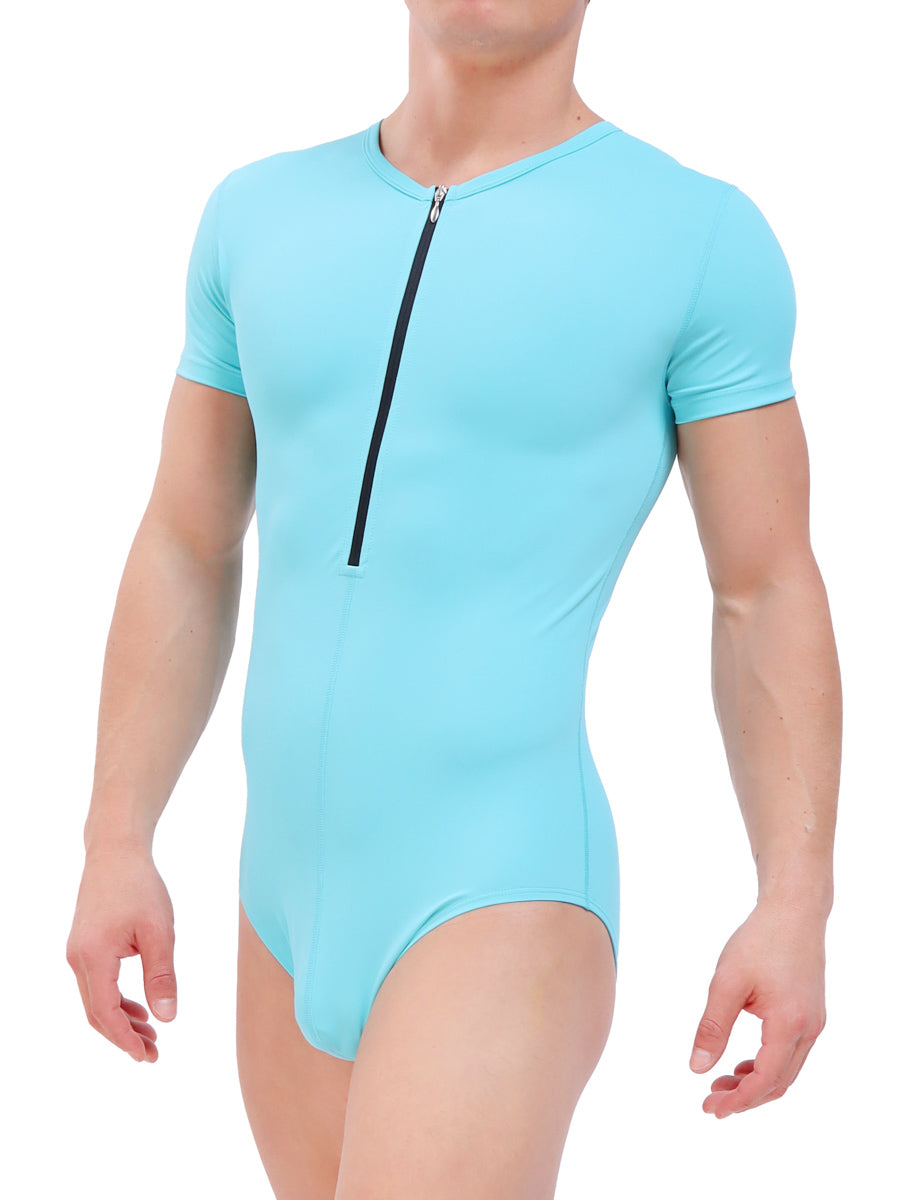 men's turquoise zip short sleeve bodysuit - Body Aware UK