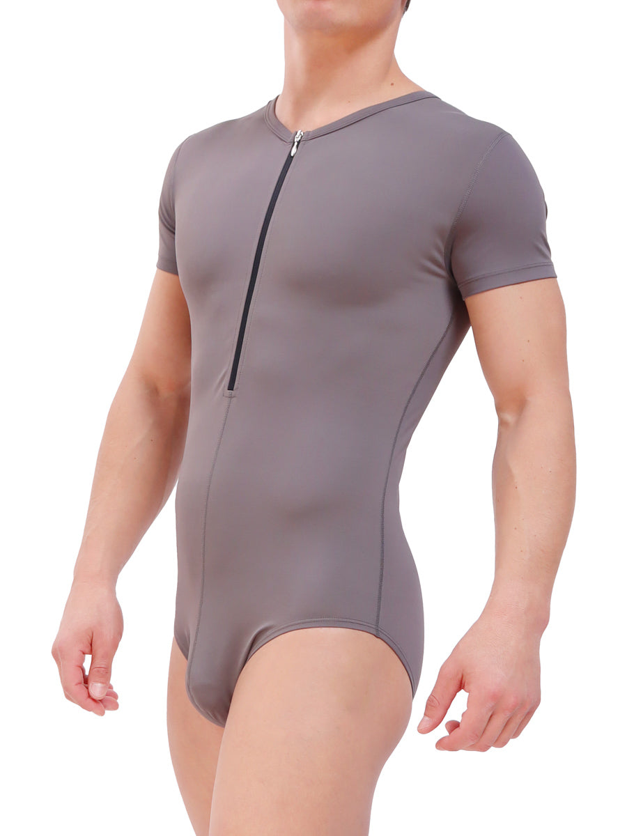 men's grey zip short sleeve bodysuit - Body Aware UK