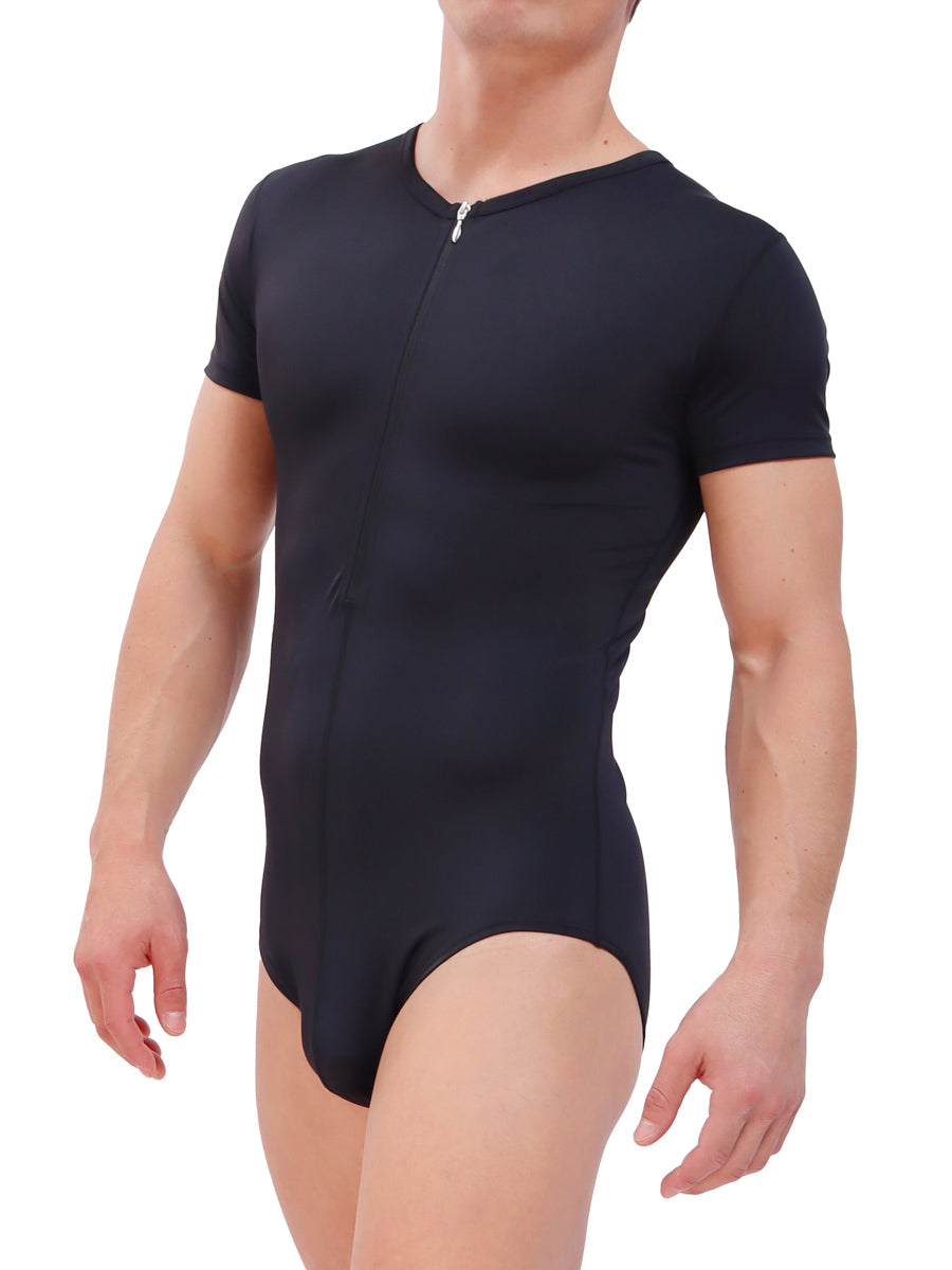 men's black zip t-shirt bodysuit - Body Aware UK
