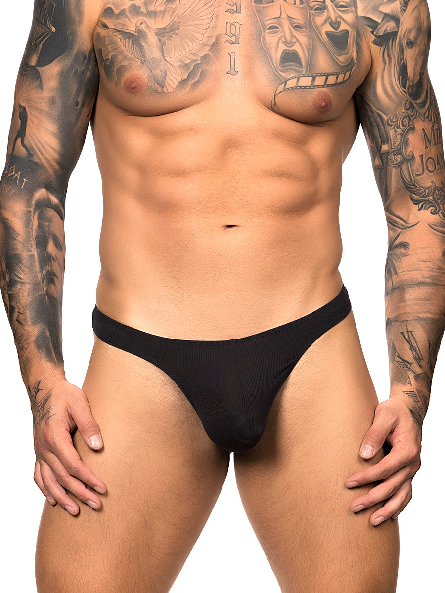 Front view of a male model wearing black Body Aware briefs