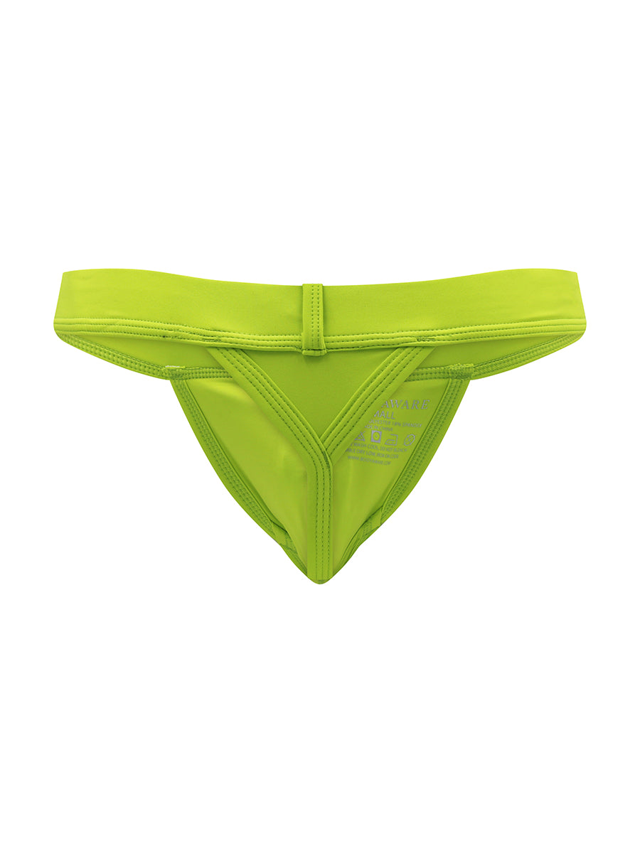 Back Front view of a lime green Body Aware swim thong on a white background.