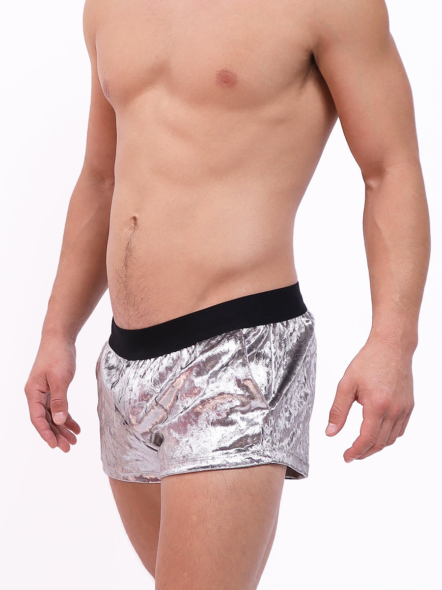 men's silver velvet shorts - Body Aware UK