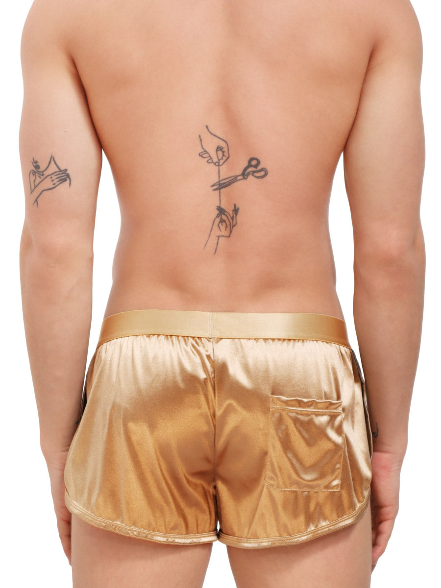 men's gold satin track shorts - Body Aware UK