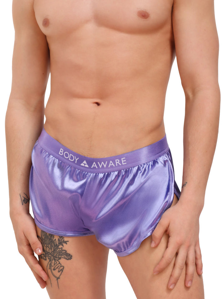 men's purple satin shorts - Body Aware UK