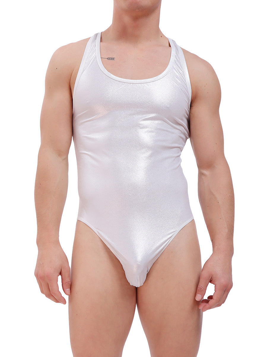 men's silver metallic bodysuit - Body Aware UK