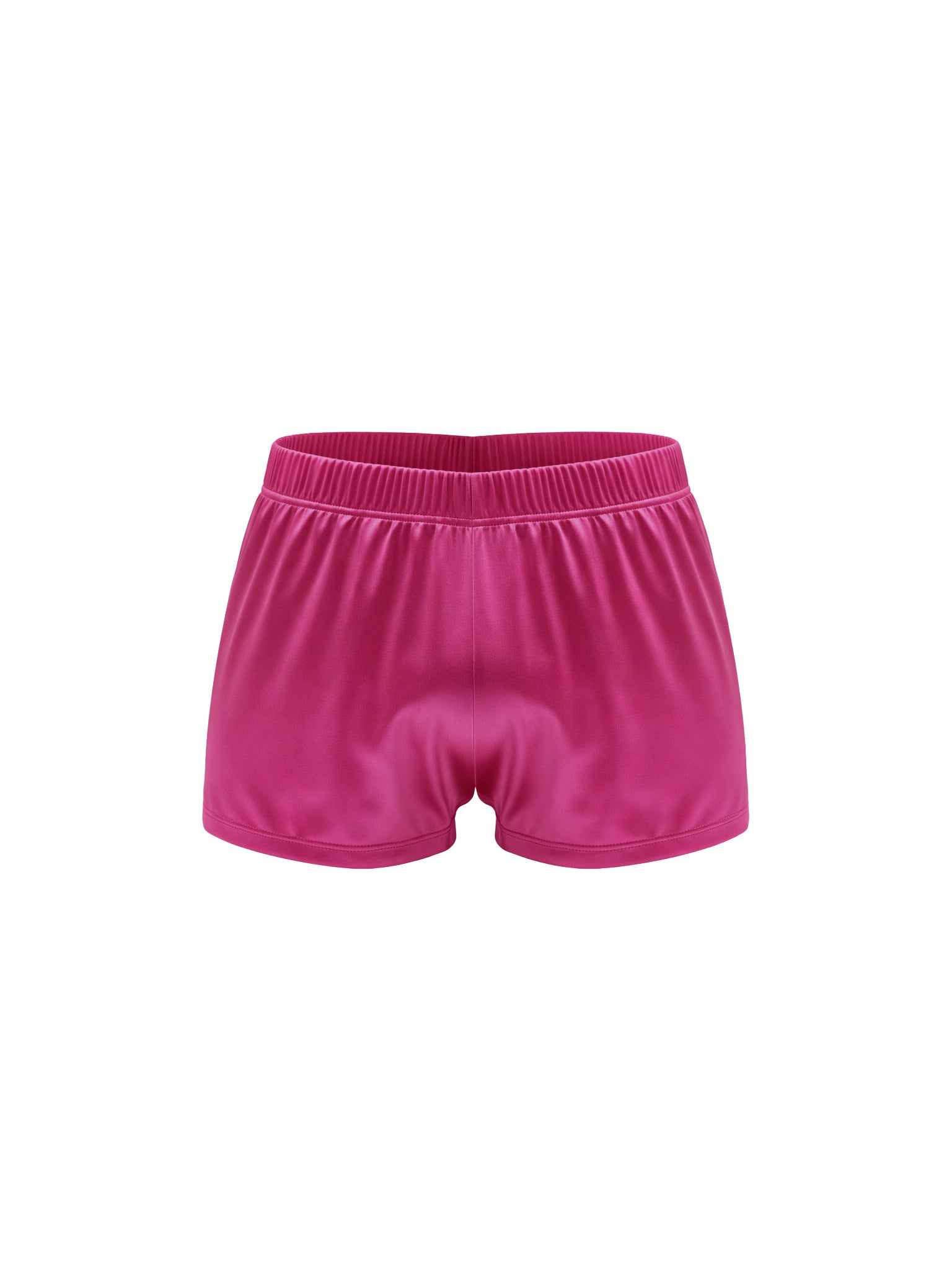 Bright pink athletic shorts with an elastic waistband, shown flat against a solid white background.