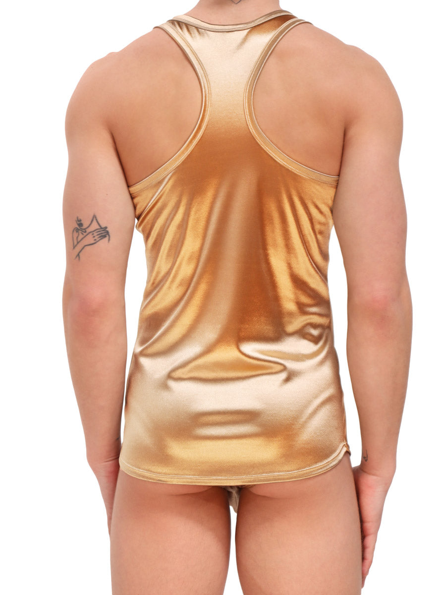 men's gold satin tank top - Body Aware UK