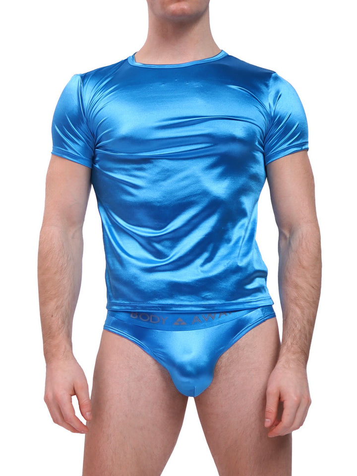 men's blue satin t-shirt - Body Aware UK