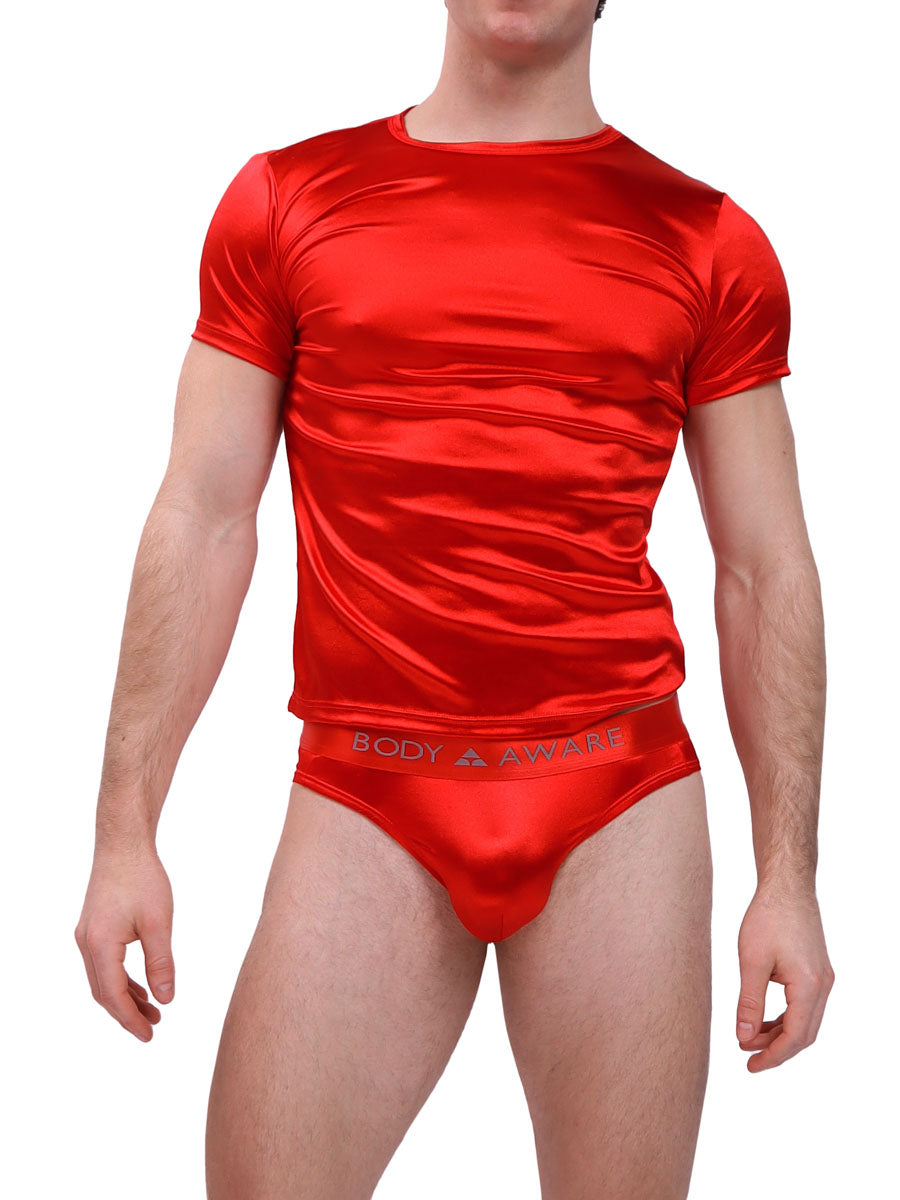 men's red satin t-shirt - Body Aware UK